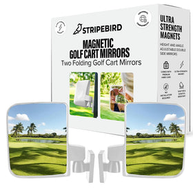 Stripebird Magnetic Golf Cart Mirrors 2.0 front view for broader visibility.