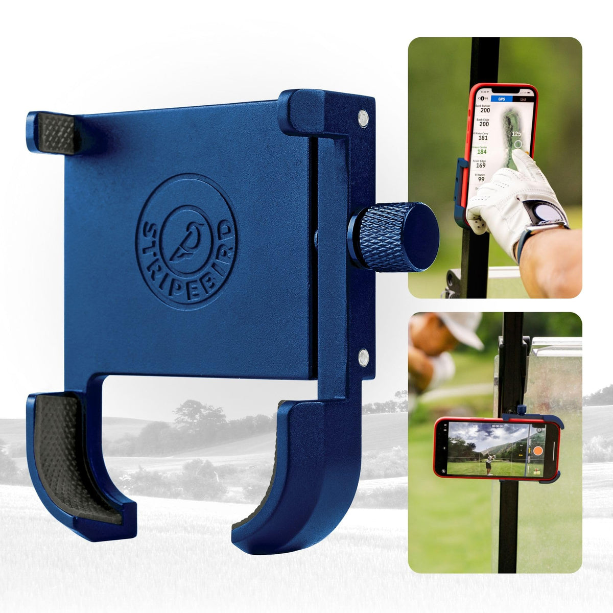 Stripebird magnetic golf cart holder securely attaches to a cart for hands-free viewing
