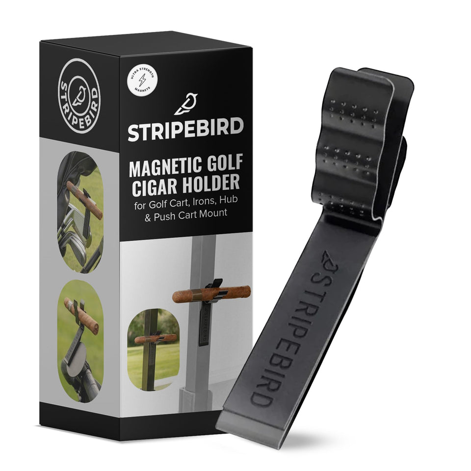 Stripebird Magnetic Golf Cigar Holder clip holds cigars securely on the cart
