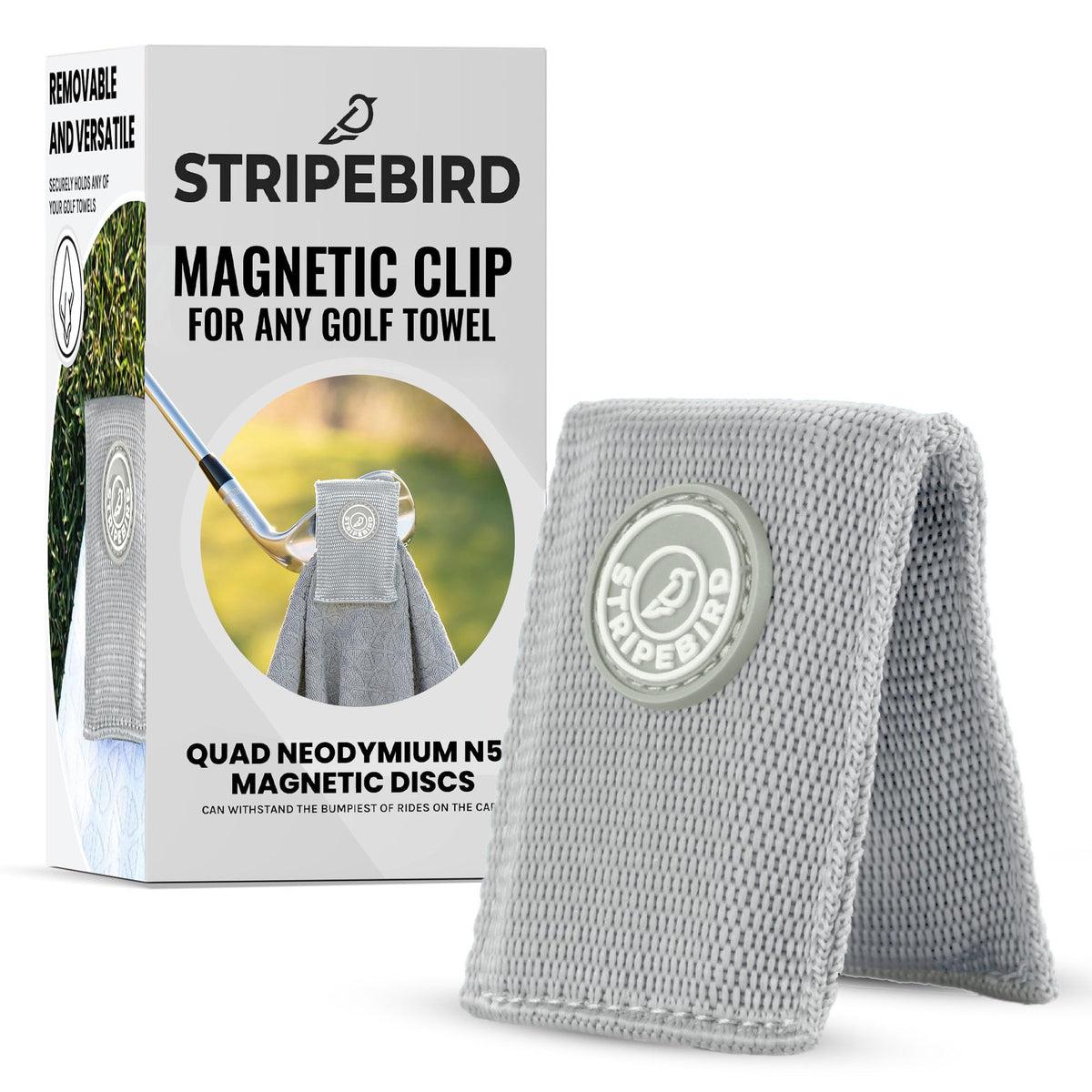 Stripebird magnetic towel clip on cart demonstrates secure towel hold during rounds