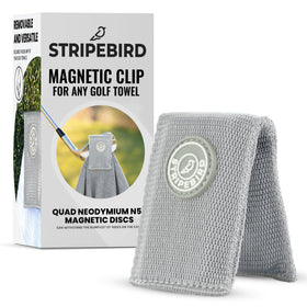 Stripebird magnetic towel clip on cart demonstrates secure towel hold during rounds