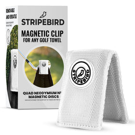 Stripebird magnetic towel clip white securely holds towels on a golf cart