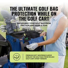Stripebird blue neoprene sleeve close-up protects the bag surface from strap friction.