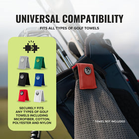 Red magnetic clip enables quick towel access during rounds