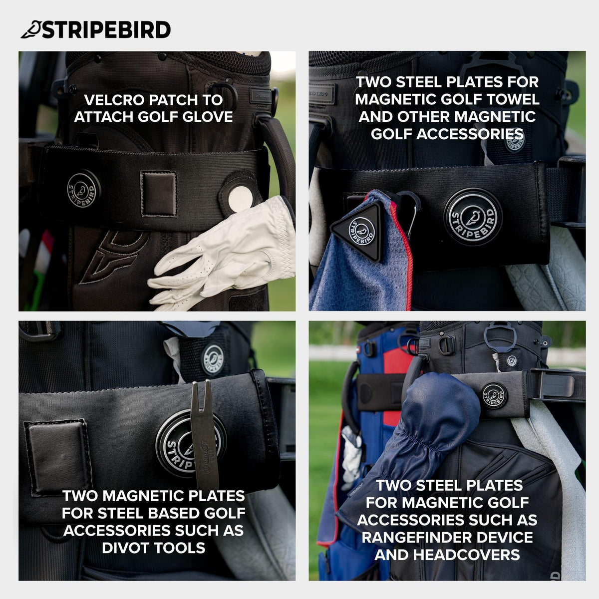 Stripebird steel plates included for strong magnetic accessory setup