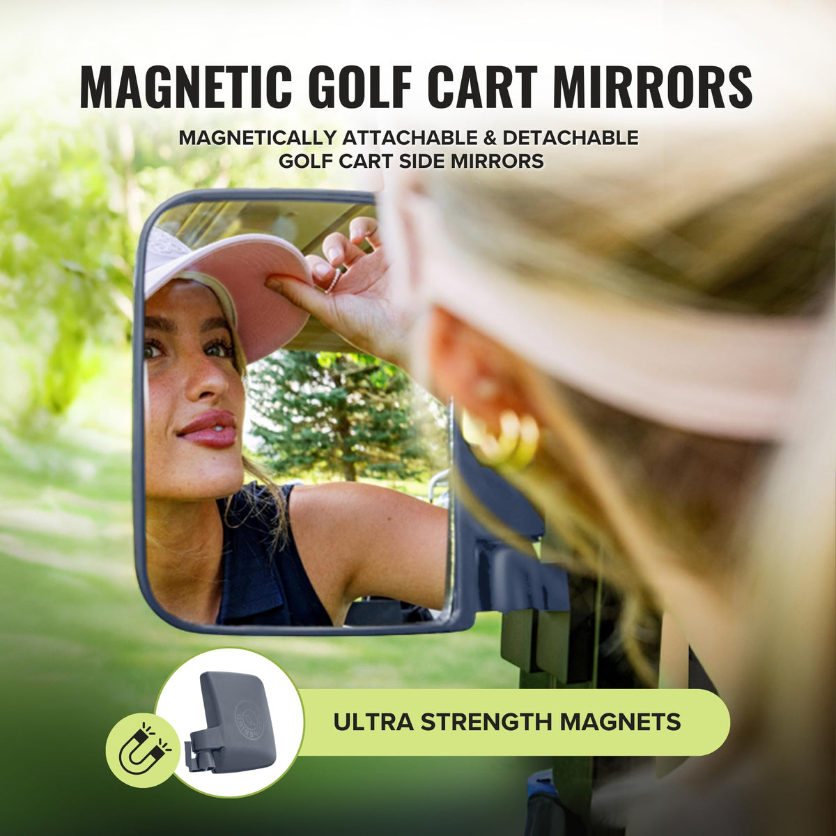 Stripebird dual Neodymium magnets provide strong hold on EZ Go, Club Car, Yamaha carts