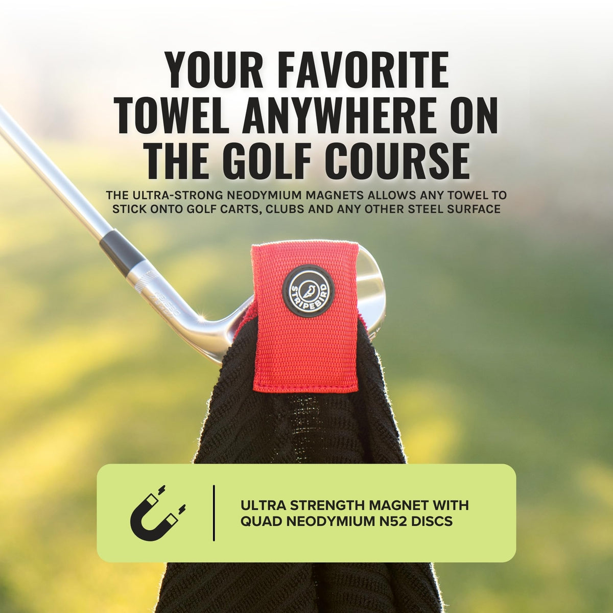 Stripebird strongest golf magnet clip provides secure towel attachment to clubs and gear