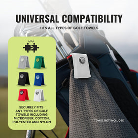 Stripebird towel clip fitting all towel types on the course