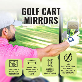 Stripebird universal-fit mirrors for EZ Go, Club Car, Yamaha carts.