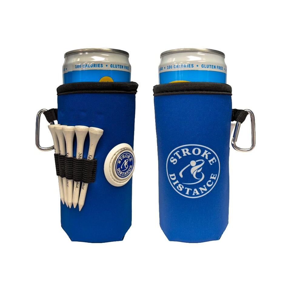 Stroke & Distance golf can cooler blue design keeps your 12oz can cold on the course.