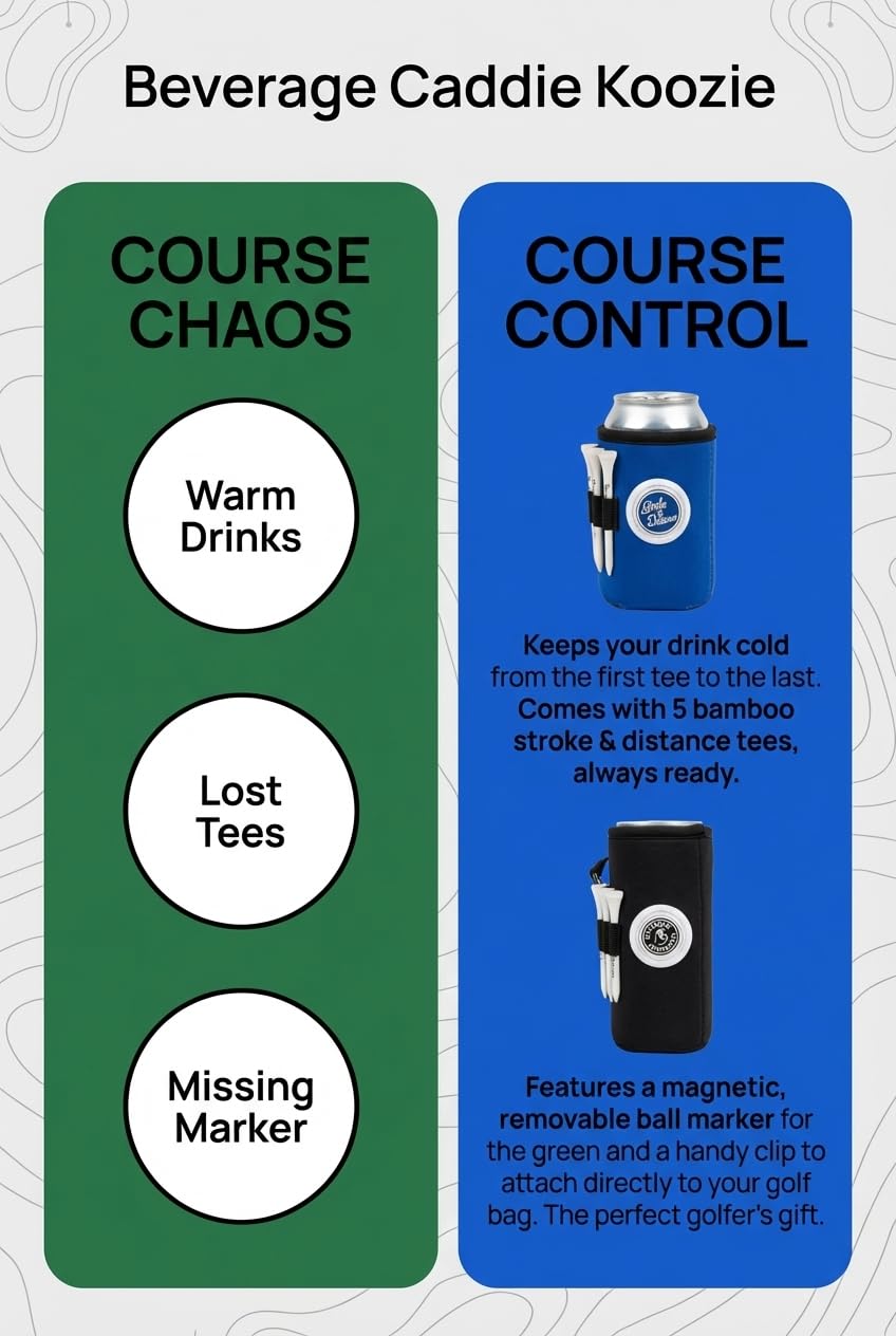 Stroke & Distance golf can cooler magnetic marker keeps your marker ready for the green.
