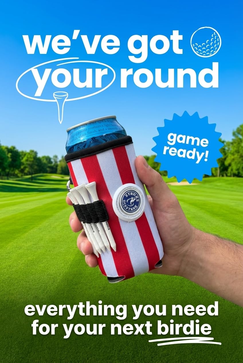 Stroke & Distance insulated beer sleeve keeps beverages chilled during long rounds.