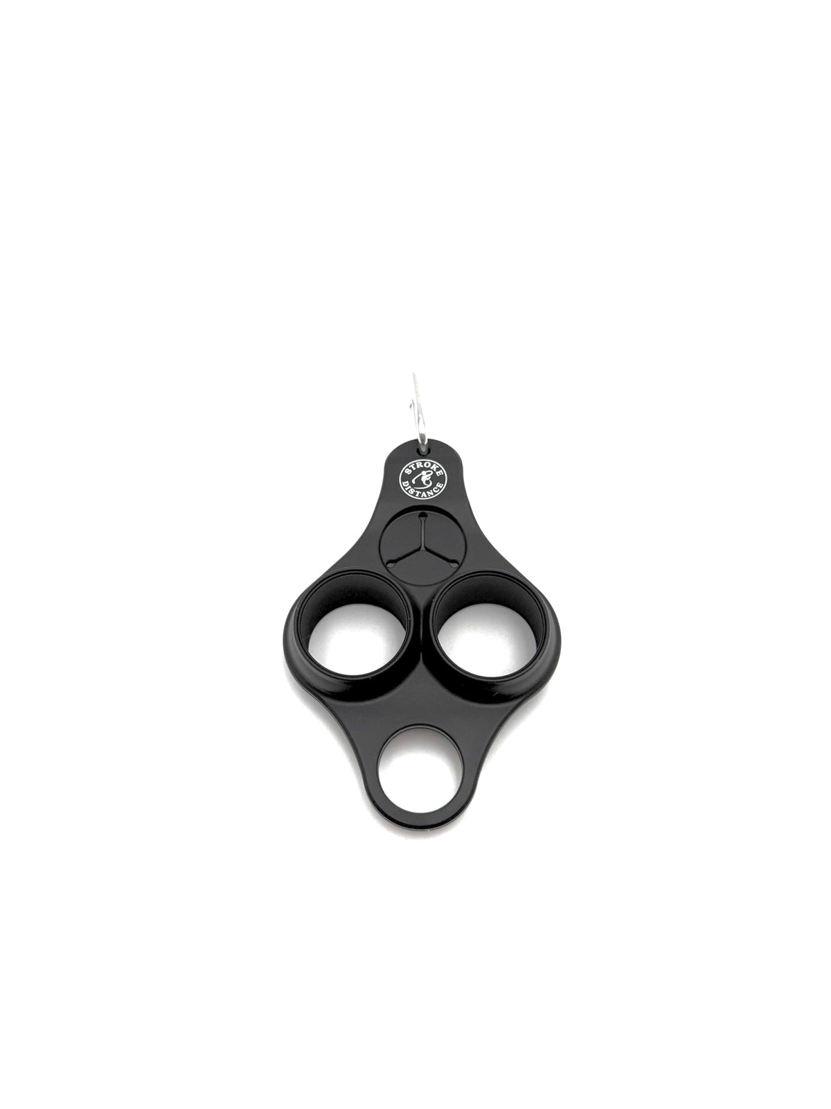 Stroke & Distance silicone golf ball holder front view showing compact clip-on design
