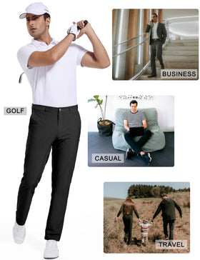 Strweitt golf pants displaying inseam options 30, 32, and 34 inches.