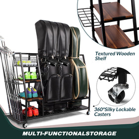 Sttoraboks golf storage stand side view with bags and accessories
