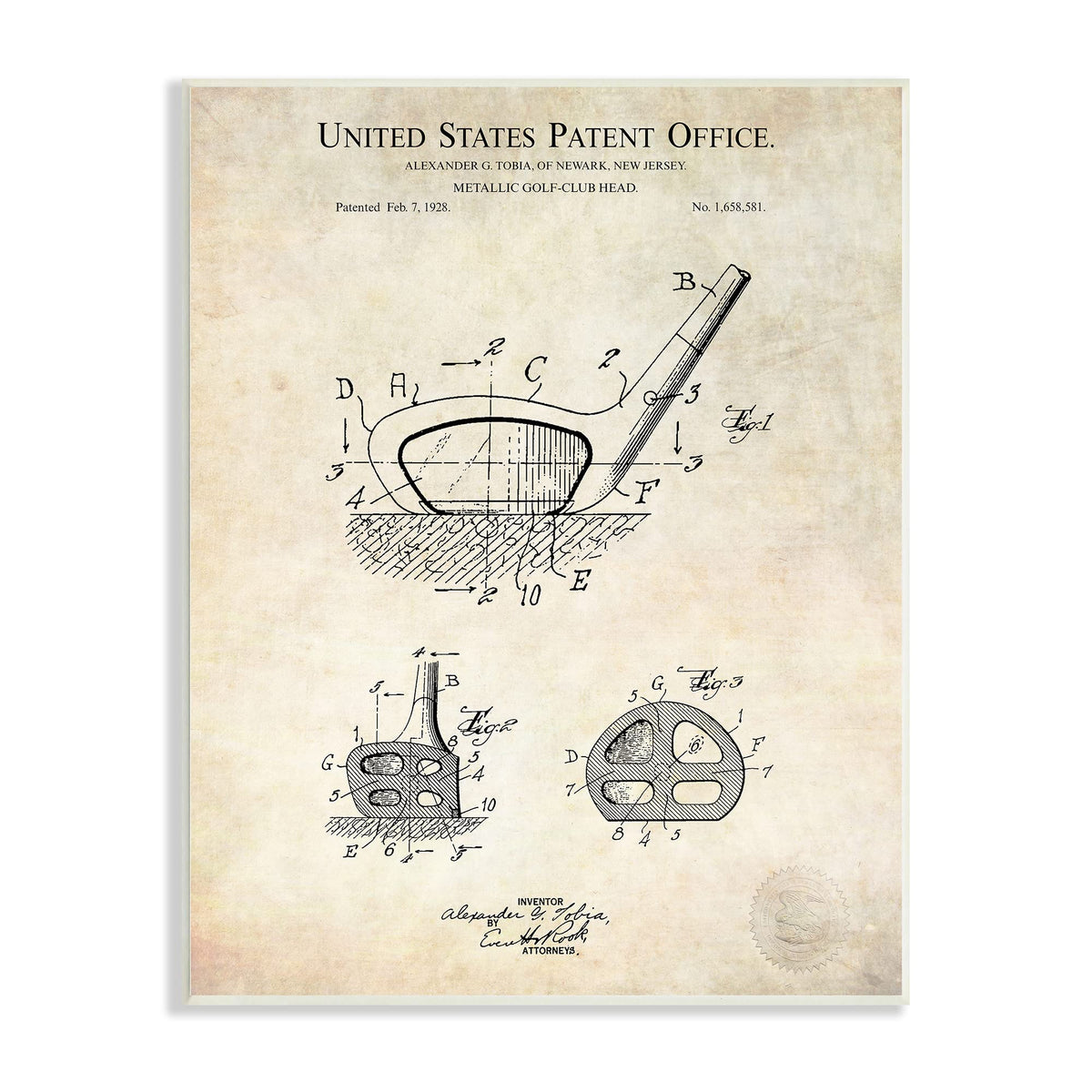 Stupell Golf Club Head blueprint wall art, perfect for a golf-themed room or office decor