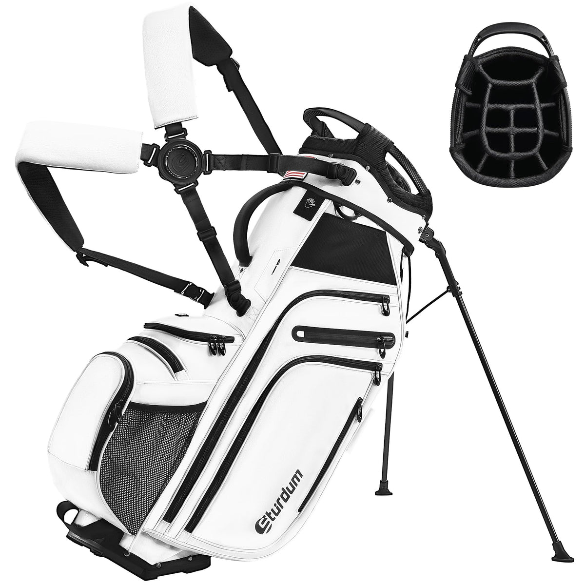 Sturdum 14 way top with dividers keeps clubs organized for quick selection.