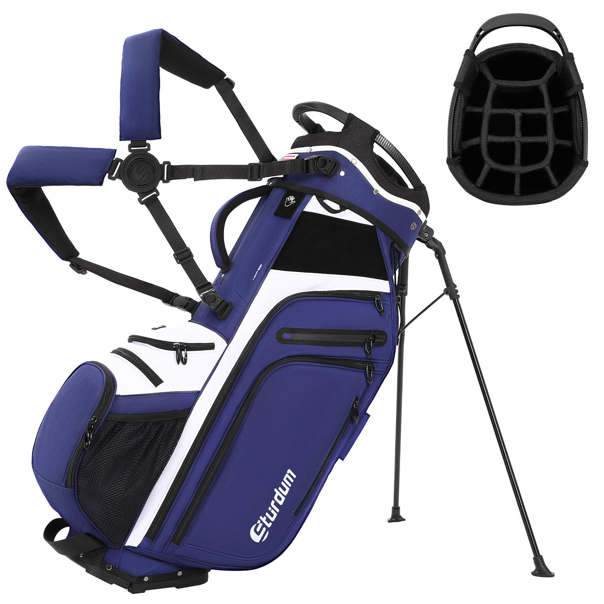 Sturdum 14-way top dividers keep clubs organized for quick access on the course.