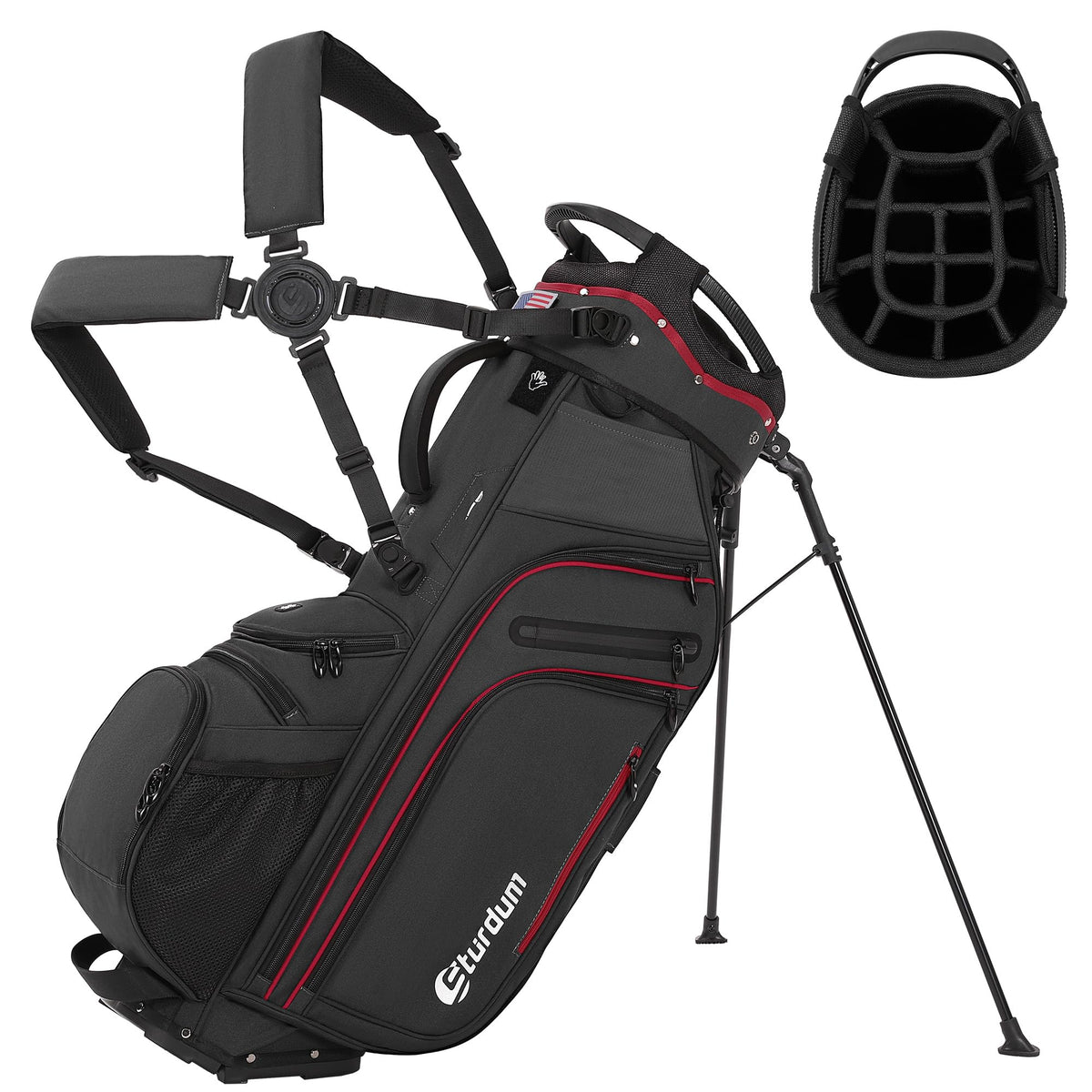 Sturdum 14Way Top with Dividers keeps clubs organized for quick access on course.