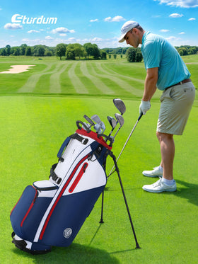 Sturdum 7 Way Golf Stand Bag cart compatibility with strap tunnel for carts