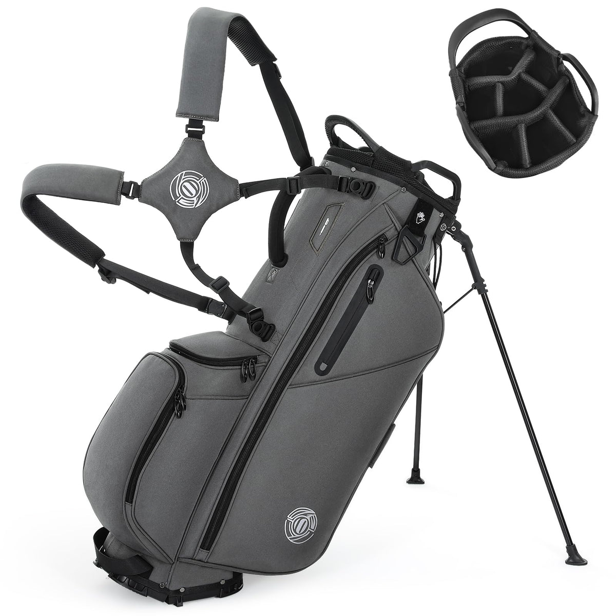 Sturdum 7-way stand bag side view, lightweight and easy to carry on long rounds.