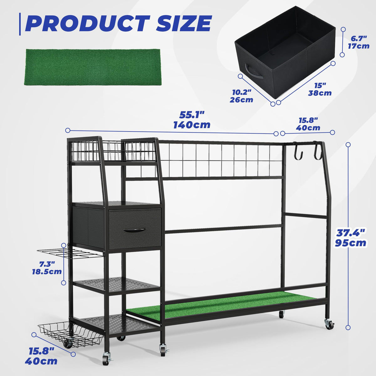 Sturdum turf mat close-up protects bag bases on the rack