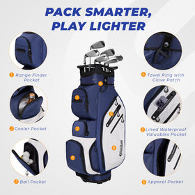 Sturdum bag shows 10-pocket layout for quick gear access during rounds.