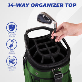 Sturdum golf bag lightweight at 5.5 lbs with reinforced base for cart stability.