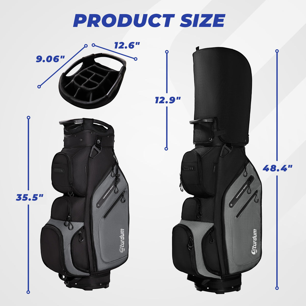 Sturdum rain hood protects clubs in wet conditions.