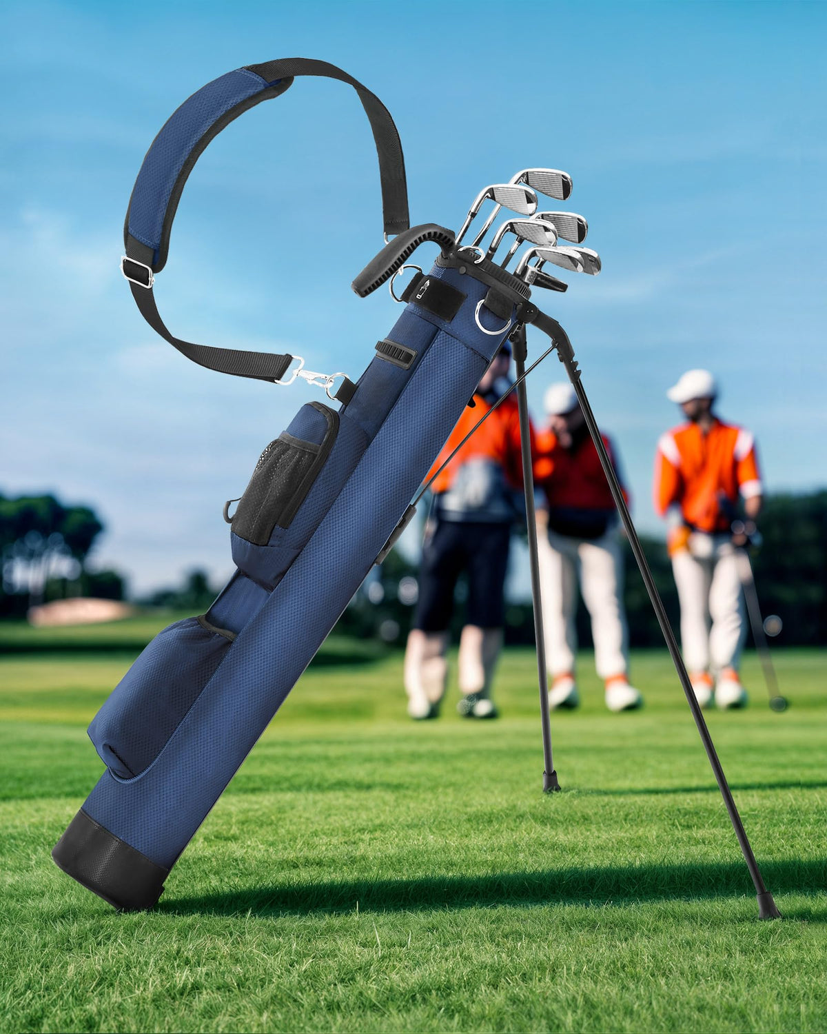 Sturdum Golf bag folded for compact storage in a closet.