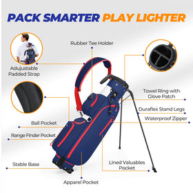 Sturdum golf stand bag showing 3-way dividers for organized clubs