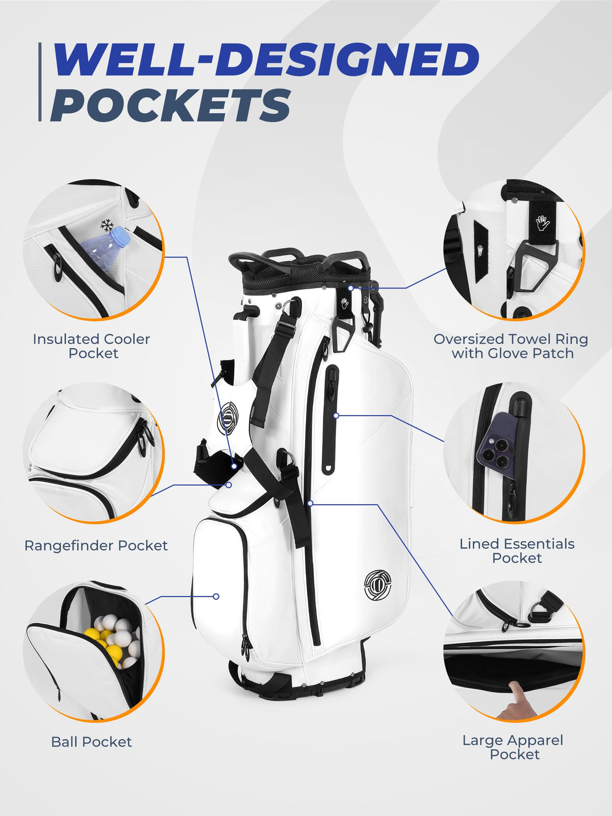 Sturdum golf stand bag 7-way dividers protect clubs from scratches and wear