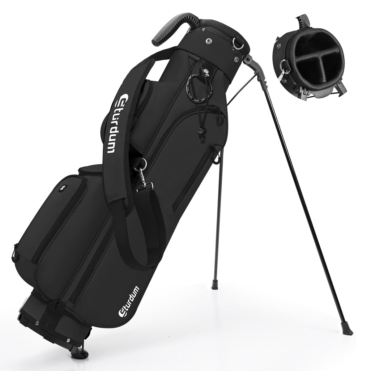 Sturdum lightweight 3.7 lb design reduces fatigue on the course.
