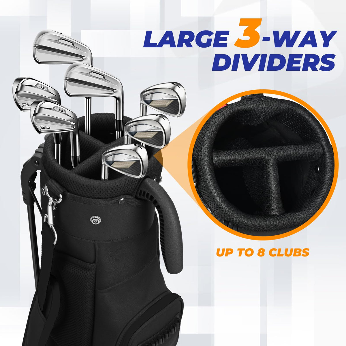 Sturdum golf stand bag seven pockets keep balls, tees, and valuables neatly organized.