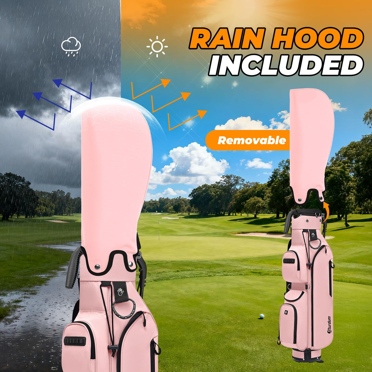 Sturdum golf stand bag velvet-lined pocket protects valuables during rounds.