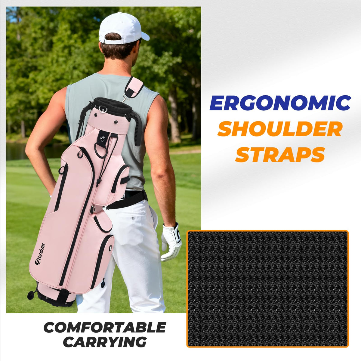 Sturdum golf stand bag weatherproof design with rain cover for all-weather use.