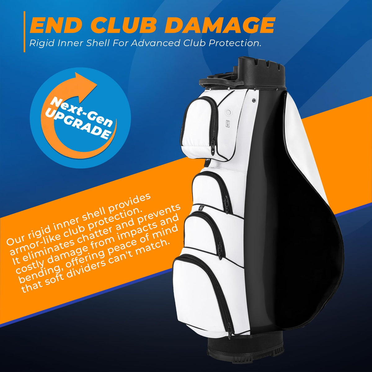 Sturdum T-Lock Golf Cart Bag cart strap pass-through enabling pocket access while riding