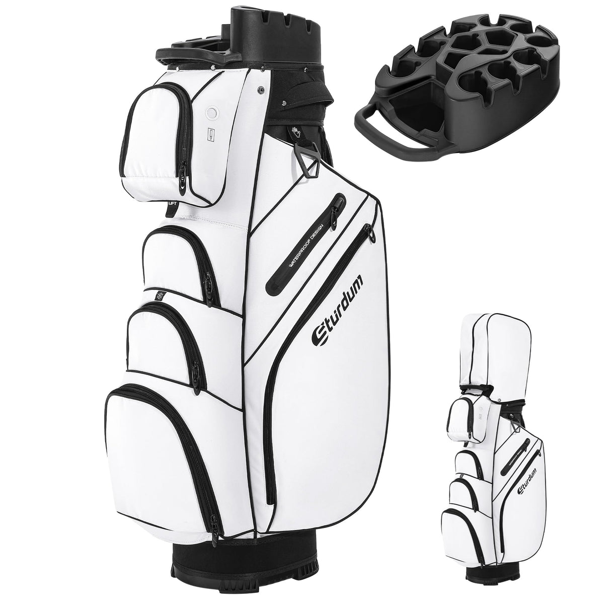 Sturdum T-Lock Golf Cart Bag top organization showing orderly club slots for quick access