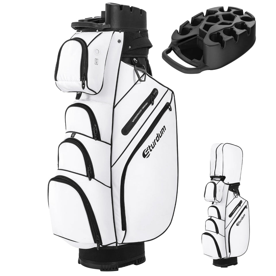 Sturdum T-Lock Golf Cart Bag top organization showing orderly club slots for quick access