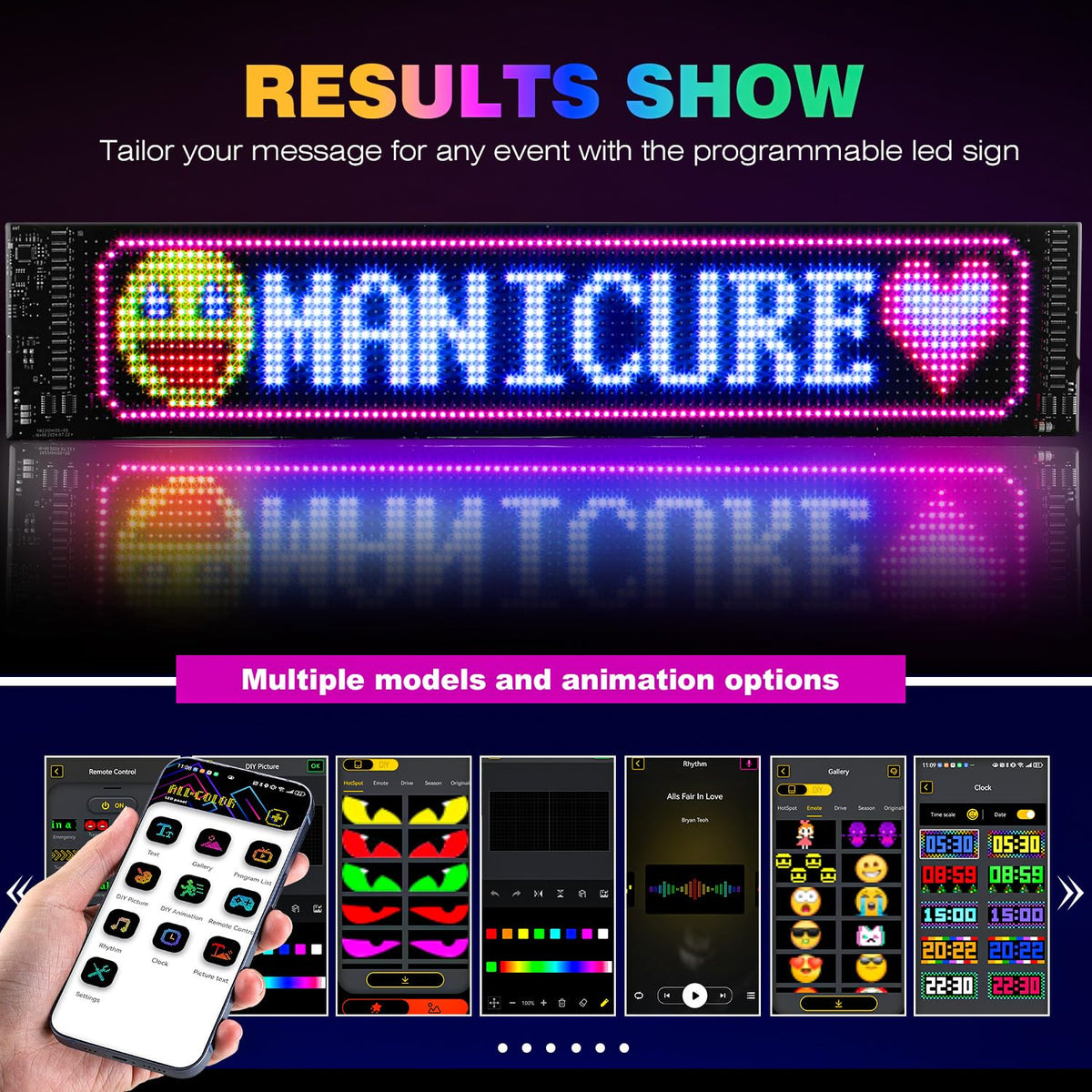 Custom text and animations to highlight events and messages.