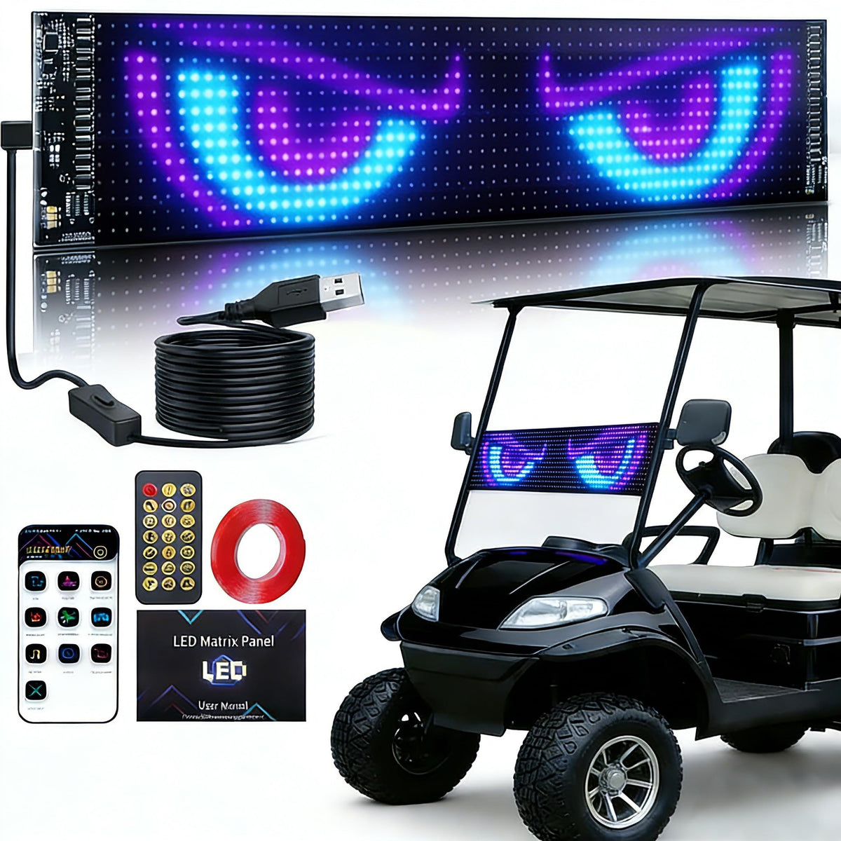 Suacopzar Golf Cart Devil Eyes Light on cart with vivid glow for visibility.