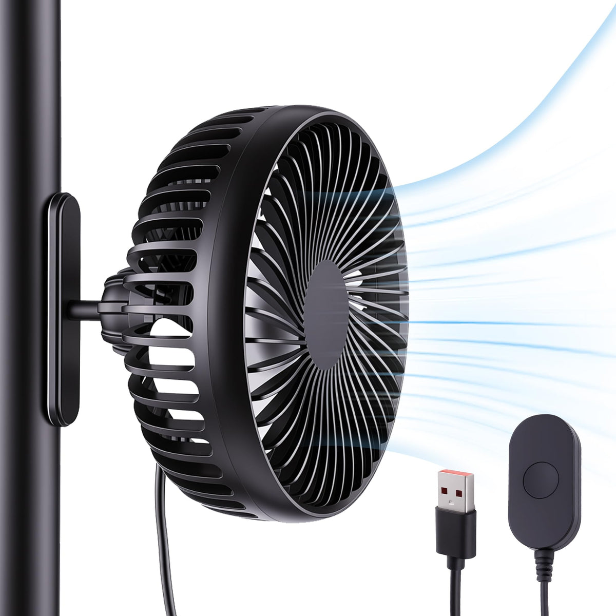 Subtoy magnetic golf cart fan front view, USB powered cooling on the course.
