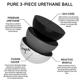Sugar Golf Pure white ball featuring 314-dimple design for stable flight and lower drag.