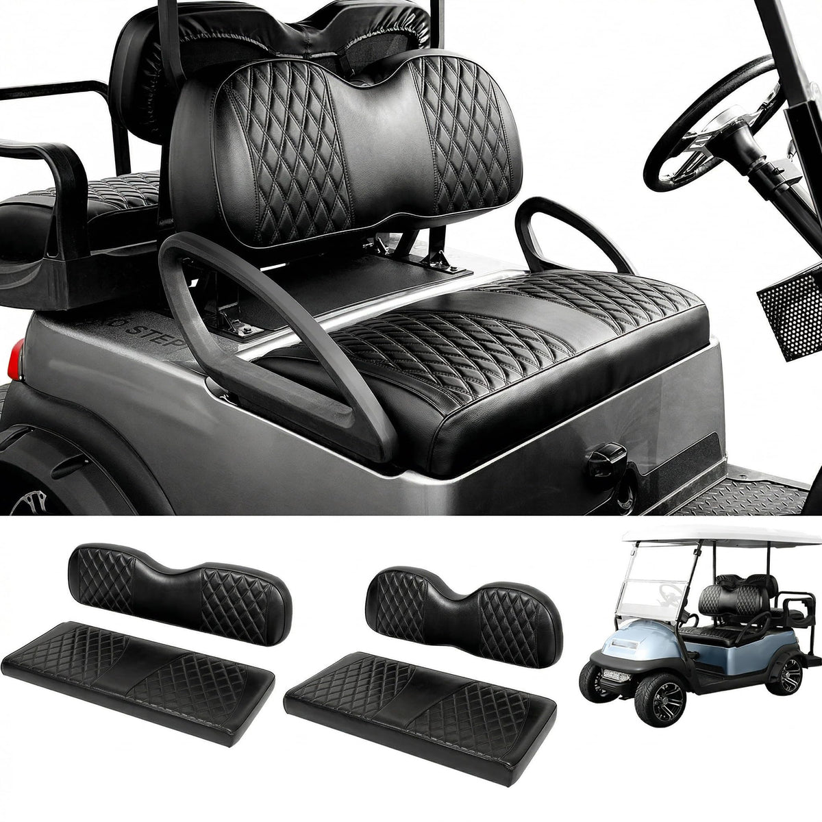 SugarFox front seat cover on a golf cart adds refreshed interior style