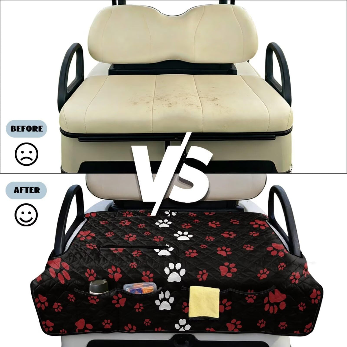 Suhoaziia seat cover with 4 front pockets for easy storage on the go.