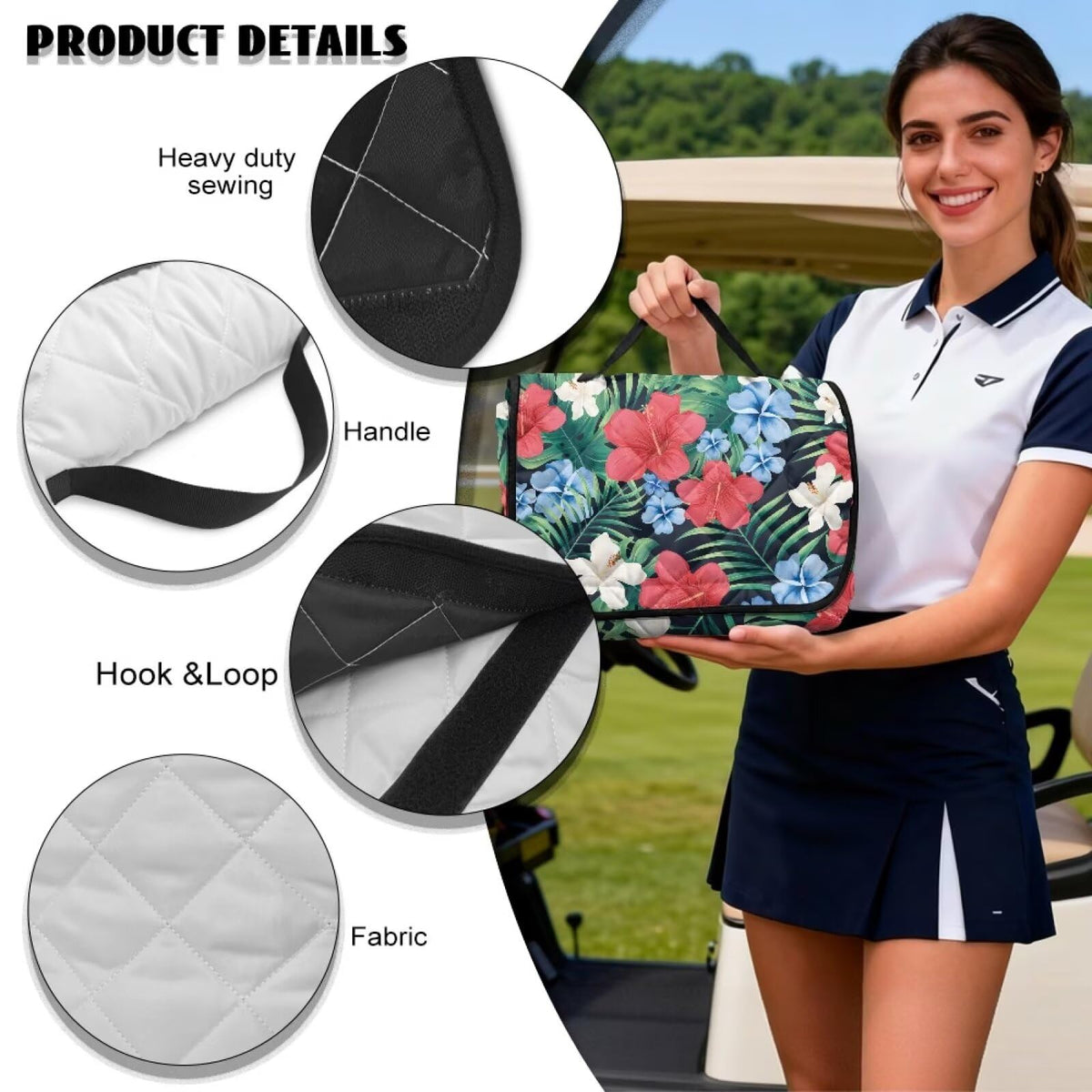 Machine-washable fabric makes cleanup quick after a round.