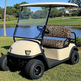 SUITOSELFY brown leopard seat cover back view shows cohesive 2-piece set