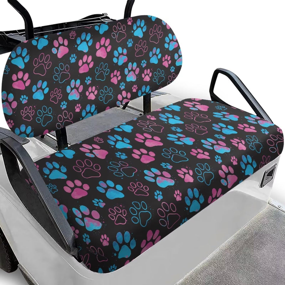 SUITOSELFY cute paw print seat cover front view, durable and stylish for golf carts