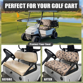SUITOSELFY Duck Camo Seat Cover universal-fit image highlighting quick install.