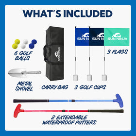 SUN NINJA compact carry bag shown for portable beach golf fun